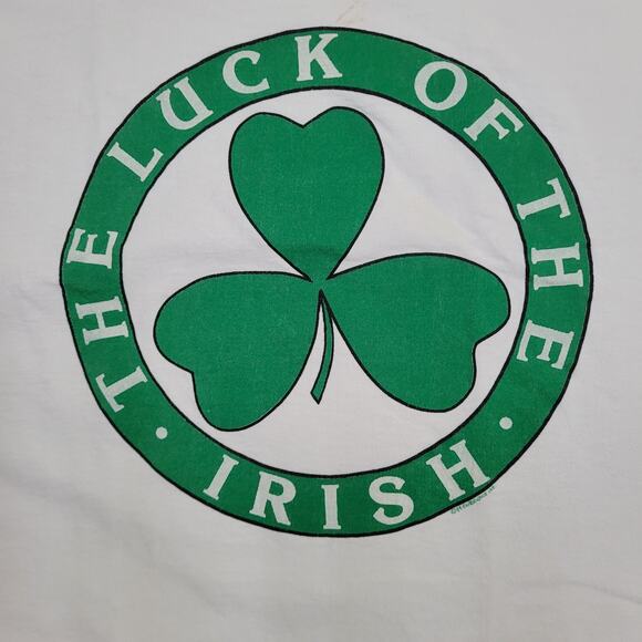 Vintage 1989 Irish Shamrock Shirt Large 21x28 White - Picture 8 of 14